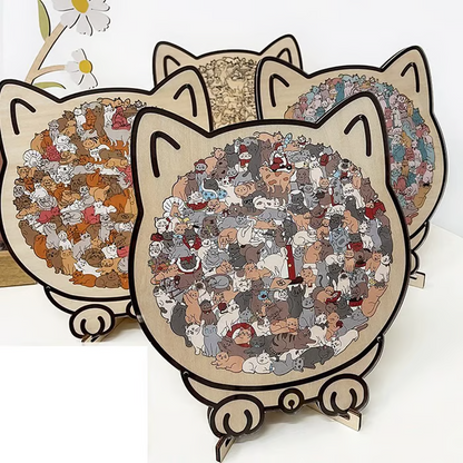 🎁 Early Christmas Sale 🎅Morandi-Colored Cat Shaped Wooden Jigsaw Puzzle