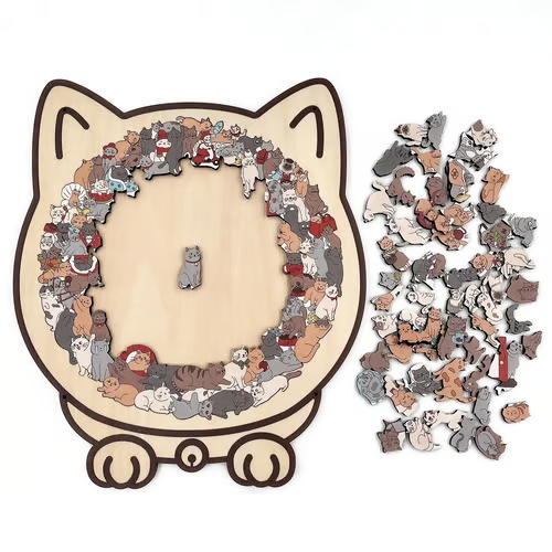 🎁 Early Christmas Sale 🎅Morandi-Colored Cat Shaped Wooden Jigsaw Puzzle